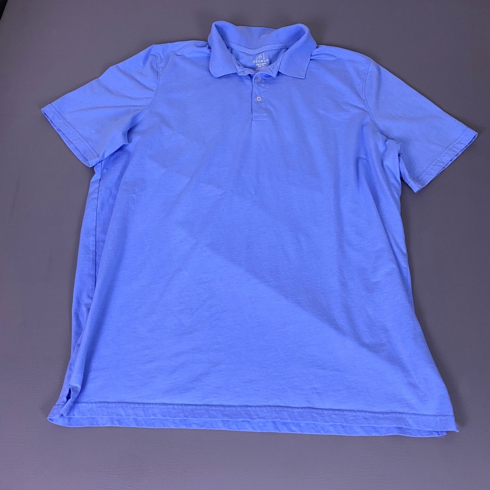 George Polo Shirt Men's Size 2XLT‎ Light Blue Short Sleeve Tall Fit Solid *Wear*
